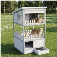 Flieks Katzenhaus, Outdoor Tierhaus mit verzinkter Katzentoilette, 68 x 64 x 124 cm