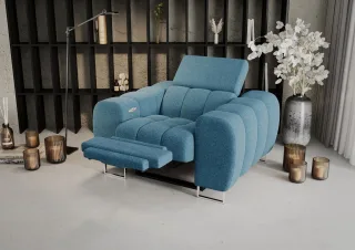 Sessel mit Relaxfunktion BASTIEN RELAX in Stoff Aragon Blau