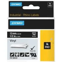 Rhino IND ORIGINAL Schriftband Vinyl 12mm x 5,5m, weiß auf schwarz permanent klebend, 1805435