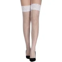 Lau-Fashion Strapsstrümpfe Damen Netz Halterlos Overknees Nylon Gogo Girl Schwarz M-XL