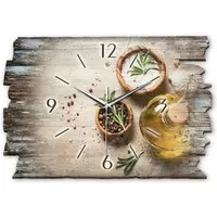 Kreative Feder Wanduhr Design-Wanduhr „Gewürze“ aus Holz im Shabby Style Design (ohne Ticken, flüsterleises Uhrwerk, außergewöhnlich, modern)