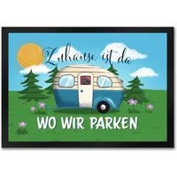 speecheese Fußmatte Zuhause ist da wo wir parken Wiese Fußmatte in 35x50 cm mit Camper