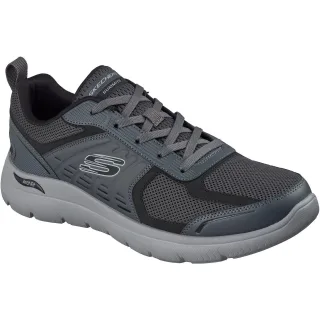 Skechers Arch Fit Summits Leege Leder Herren Trainers in Anthrazit Leder/Netz/Schwarz Trim
