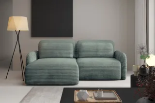 Ecksofa Schlafsofa Sofa SIMONE in Stoff Ambience Meeresgrün Ottomane Links