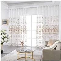 BTTO V&G Gardine Voile Gardinen mit Marokkanische Stickerei,Halbtransparent Vorhang (2 St), halbtransparent, Vorhänge mit Ösen,für Wohnzimmer Schlafzimmer Kinderzimmer