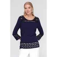 Passioni Strickpullover mit perforierten Akzenten und Strassstreifen
