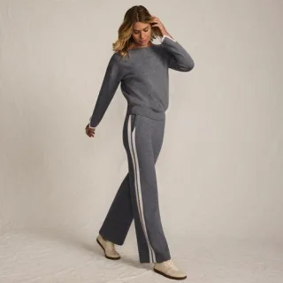 Jerseyhose mit Streifendetail, Damen,  Blau, Polyester/Viskose/Polyester-Mischung, by Lands' End
