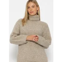 SASSYCLASSY Strickpullover Oversize Rollkragenpullover Damen Grobgestrickter Pullover mit voluminösen Ärmeln und Wollanteil