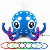 Auney Spiel-Wassersprenkler Wassersprinkler Oktopus Kinder Gartenspielzeug Outdoor Set, Aufblasbarer Oktopus Wassersprinkler mit Wurfringen Outdoor
