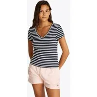 Tommy Jeans Kurzarmshirt TJW SLIM ESSENTIAL RIB V SHORT SLEEVE mit gerippter Struktur, V-Ausschnitt, Slim Fit