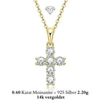UNIQAL.de Silberkette 925 Silber mit Moissanit 0,60 Karat – Damen Halskette CROSS (Elegantes Kreuzdesign mit funkelnden Steinen, inkl. Luxuriöse Schmuck Geschenkbox), Moissanit VVS1 Reinheit, GRA-Zertifikat, Halskette Geschenk für Damen