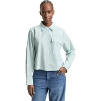 TOM TAILOR Denim Langarmbluse gestreift, kurze Form, mit Brusttasche