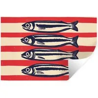 MuchoWow Wandsticker Sardinen - Rot und beige gestreift (1 St), Wandtattoo, Selbstklebend, Wohnzimmer, 30x20 cm