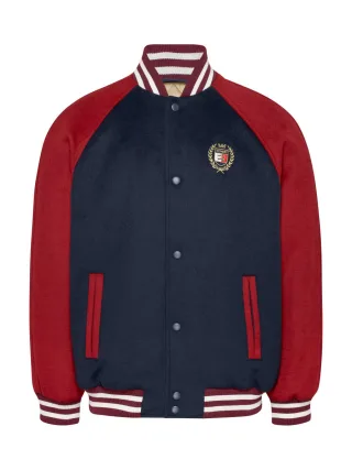 Tommy Jeans - Wollmix-Bomberjacke mit Stickerei blau/rot - Gr. - L