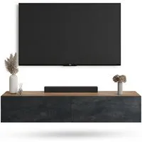 Planetmöbel TV-Schrank West TV-Board, Fernsehtisch 160 cm lang, TV-Lowboard (für Fernseher bis 75 Zoll, TV Schrank viel Stauraum, 1-St., sideboard hängend, Fernsehschrank 160 x 30 x 37,5 cm) gold eiche - schwarz charcoal