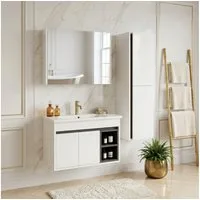 Burmas Badmöbel-Set 4-tlg. mit Keramik Waschbecken Spiegelschrank vormontiert