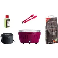 LotusGrill Holzkohlegrill LotusGrill XL Starter-Set 5 tlg XL Grill Pflaumenlila mit USB-Anschluß