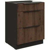 Küchen-Preisbombe Auszugsunterschrank 60 cm Küche MONZA Okapi Nußbaum Vollauszug Soft-Close Küchenzeile
