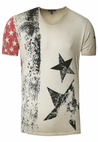 USA T-Shirt Stars and Stripes V-Neck im Used-Look