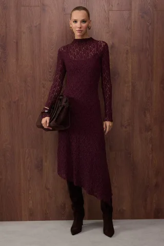 Lila Unifarbenes Maxikleid für Damen, asymmetrisch, lang, für Abend/Alltag