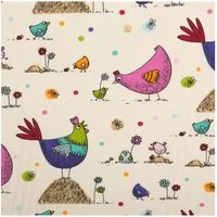 SCHÖNER LEBEN. Stoff Baumwollstoff Meterware Cretonne Zazou Hühner weiß bunt 160cm, allergikergeeignet