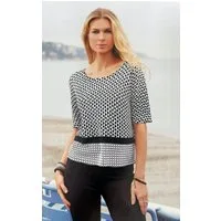Passioni Strickpullover Kurzarm-Rundhalspullover mit schwarz-weißem geometrischen Mustermix