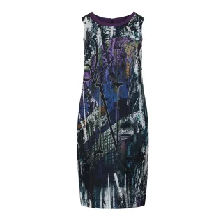 Urbanes grafisches Satin Kleid mit Kontrast-Ausschnitt