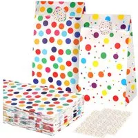FOUORTUNATE-BEE Geschenkpapier 50 Geschenktüten Kindergeburtstag mit 60 Aufklebern Party Tüten, 50 Papiertüten Set mit 60 Stickern für Geburtstag Party Süß