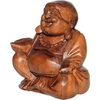 Wogeka Buddhafigur lachender Happy Buddha Holz-Figur