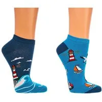 Wowerat Sneakersocken 2 Paar Fun Sneakersocken, Küstenglück Motiv, Sneaker Spaß Socken