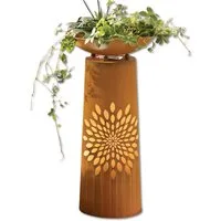 Frank Flechtwaren Dekosäule "Rost" Metall Säule 50 cm hoch, Pflanzschale, LED Leuchtdeko Dekosäule, Batterie-Betrieben, Timer, Rostsäule, Gartendeko für Außen