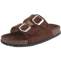 Ital-Design Damen Komfort Sandale mit Schnallen für Freizeit und Alltag Pantolette (91117293) Flach Pantoletten in Braun