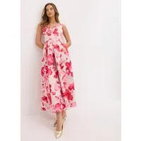 bonprix Maxikleid ausgestellte Passform, glänzender Satin mit floralem Print, ärmellos