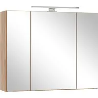 OTTO home Spiegelschrank BOZEN, 3D-Spiegelschrank 80 cm (Badezimmerschrank, Badschrank, Stauraum, Badmöbel, Schrank) Inklusive LED-Aufbauleuchte, Steckdose und Schalter