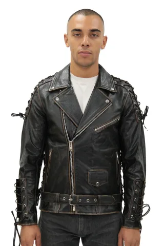 Herren-Bikerjacke aus geprägtem Brando-Leder – Chicago