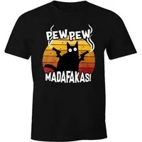 MoonWorks Print-Shirt Herren T-Shirt Pew Pew Madafakas Katze Western Cat Meme Fun-Shirt mit Print