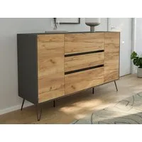 Magnolia Home Kommode Sideboard Yako XL 155cm 3 SoftClose 2 Türen Grafit/Eiche Front