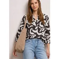 STREET ONE Druckbluse Sommerbluse mit Split Neck aus Leinenmix