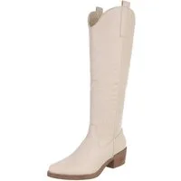 Ital-Design Damen Kniehohe Stiefel mit eleganter Stickerei Westernstiefel (89937844) Blockabsatz Stiefel in Beige