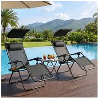VOWNER Gartenliege 2er Set klappbar Zero Gravity Stuhl, 2 St., erstellbar mit Sonnendach & Getränkehalter für Garten Terrasse