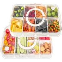 Elegear Vorratsdose Snackbox mit 8 Fächern, Snackteller mit Deckel und Griff, Snackschale, Polypropylen, (2-tlg., 1x Snackbox mit Deckel und Griff), Snackdose Organizer für Snacks Süßigkeiten Nüsse Obst Gewürze