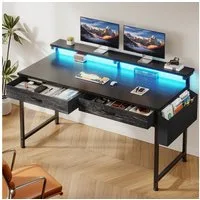 Klyvvo Schreibtisch mit 3 Schubladen, Gaming Schreibtisch mit LED Bieten Stauraum (1-St., Monitorständer & Seitenfach, Gaming Tisch RGB mit Fernbedienung), Kompakte Maße Passen Gut in Studierende, Home-Office-Arbeiter