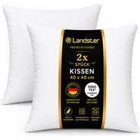 Landster Baumwollkissen Kopfkissen Hotelkissen Schlafkissen Hotelqualität, Füllung: 100% Polyester, Bauchschläfer, Rückenschläfer, Seitenschläfer, Reißverschluss für Füllung-waschbar, Hergestellt in Deutschland