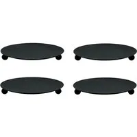 Meinposten Kerzenhalter schwarz 4 Stück Stumpenkerzen Teller Kerzenteller Weihnachten 8,5 cm (4 St., 4er Set), aus Metall mit Füßen