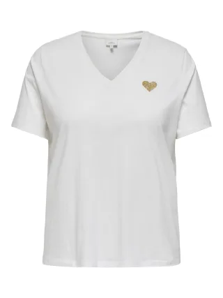 ONLY CARMAKOMA - CARKITA S/S V-NECK LOGO TOP JRS Cloud Dancer - Gr. - 48