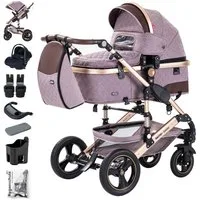 Daliya® Kombi-Kinderwagen BAMBIMO 3in1 Kinderwagen & Buggy mit Auto-Babyschale und Adapter, (XXL-Set inkl. Wickeltasche und Spieltisch, 15-tlg), Babyschale, Airless-Räder, Federung, weiche Matratze, Belüftungssystem