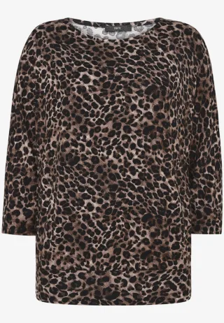 zero - Lockeres Shirt mit 3/4-Arm und Animalprint braun - Gr. - 38