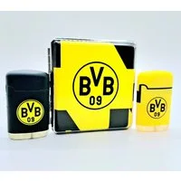 BVB Bogenetui Aufbewahrungsetui + Easy Torch Jet Sturmfeuerzeug gelb schwarz im Set, Offizielles Lizenzprodukt für BVB Fans