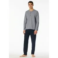 Schiesser Schlafanzug Casual Essentials (2 tlg) mit feinen, gestrickten Ringeln, Knopfleiste, langärmelig