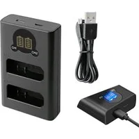 Trade-Shop Dual Lader passend für Nikon EN-EL-14 ENEL-14 ENEL14 P7000 Kamera-Ladegerät (mit Micro-USB und USB-C Anschluss)
